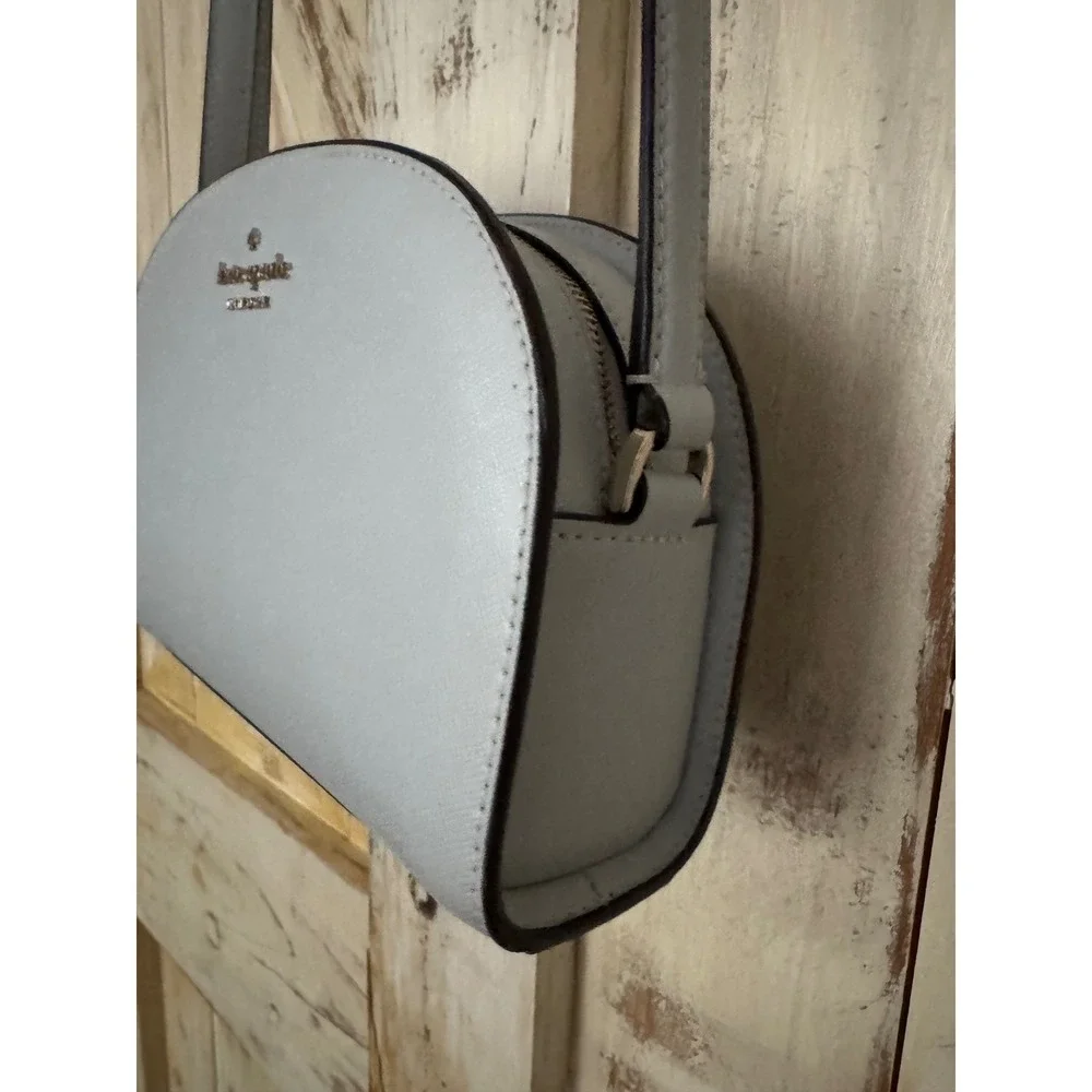 Kate Spade Perry Light Gray Saffiano Leather Dome‎ Crossbody Old Money NWOT
